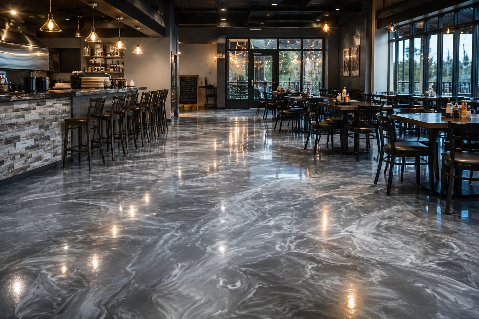 Home beautiful flake epoxy flooring in a restaurant 2